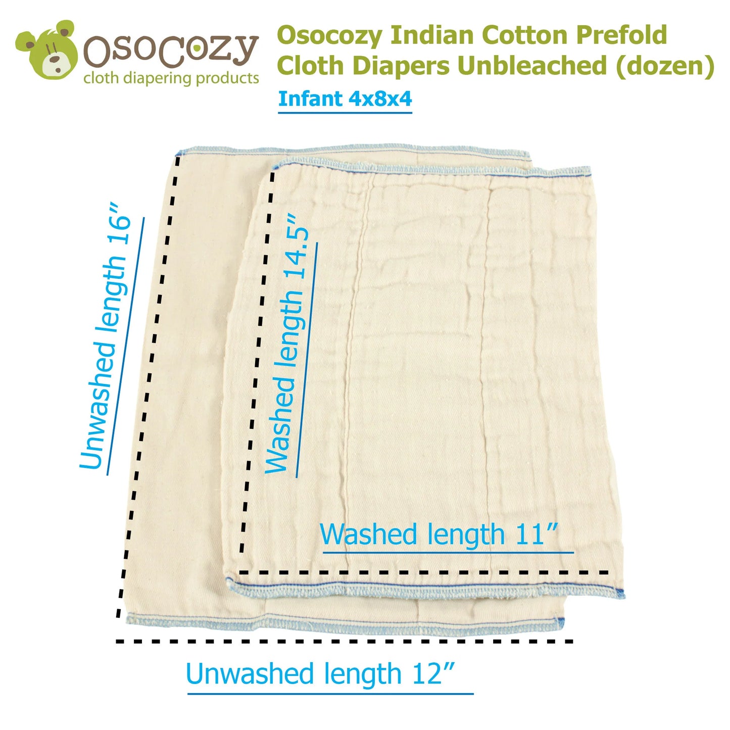 OsoCozy Unbleached Prefolds (Dozen/Unpackaged)