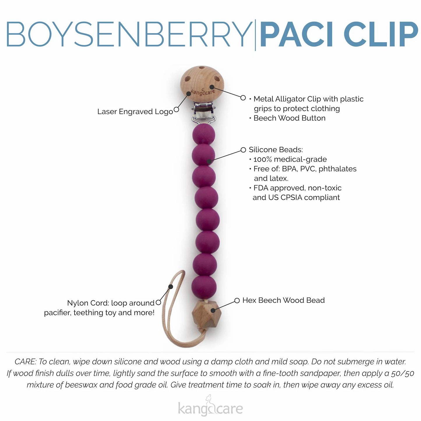 Kanga Care Silicone & Wood Paci Clip